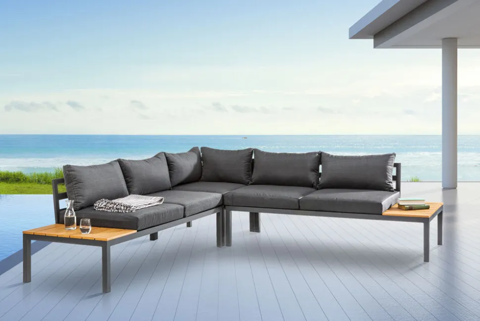 Große Garten Sitzgruppe MIAMI LOUNGE 240cm anthrazit Aluminium wetterfest Outdoor inkl. Kissen