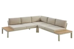 Große Garten Sitzgruppe MIAMI LOUNGE 240cm champagner greige Aluminium wetterfest Outdoor inkl. Kissen