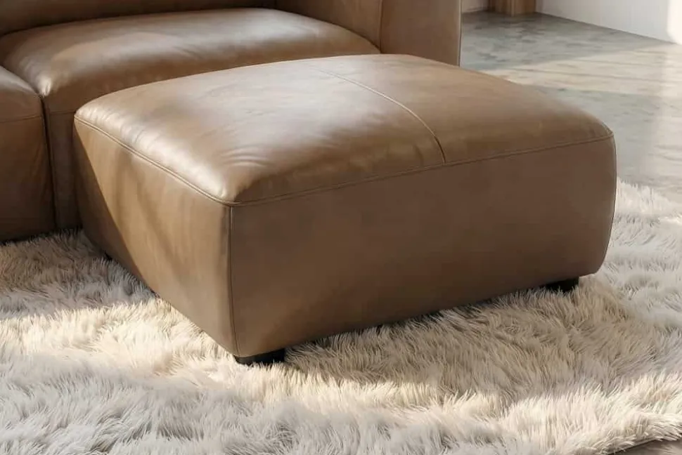 Großer Hocker BIG GEORGE 95cm cognac Echtleder Nosagfederung Taschenfederkern