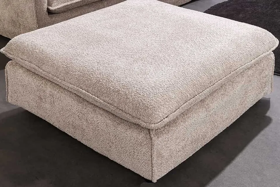 Großer Hocker HEAVEN 100cm champagner beige Bouclé Polsterhocker Federkern