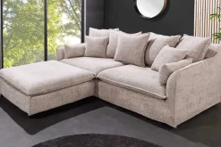Großer Hocker HEAVEN 100cm champagner beige Bouclé Polsterhocker Federkern