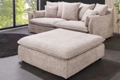 Großer Hocker HEAVEN 100cm champagner beige Bouclé Polsterhocker Federkern
