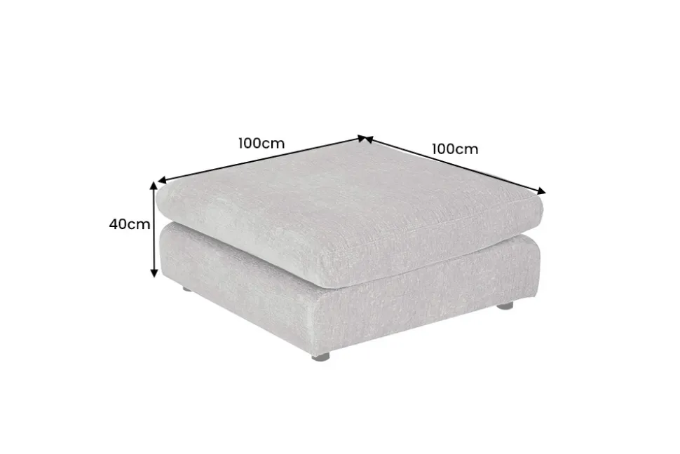 Großer Hocker SOHO 100cm grau Chenillestoff Polsterhocker mit Wellenunterfederung