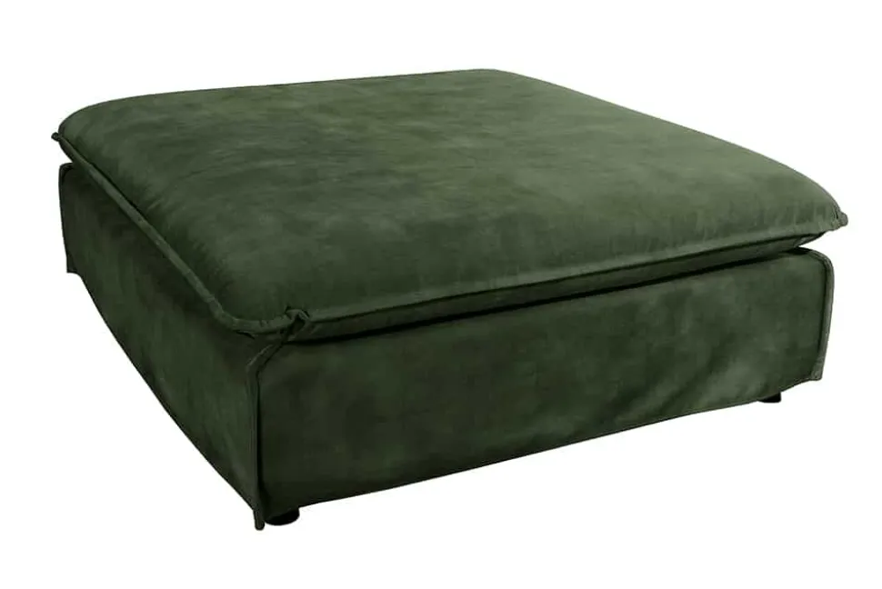 Großer Hussenhocker HEAVEN 100cm dunkelgrün Samt Landhausstil Sofahocker waschbarer Bezug