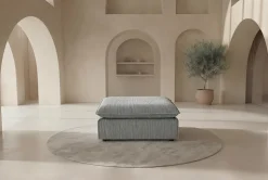 Großer Sitzhocker HEAVEN 100cm hellgrau Cord Federkern Sofahocker abnehmbarer Bezug