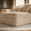 Großer Sitzhocker YETI 100cm beige sand Shaggy-Stoff langfloriger Plüsch Sofahocker
