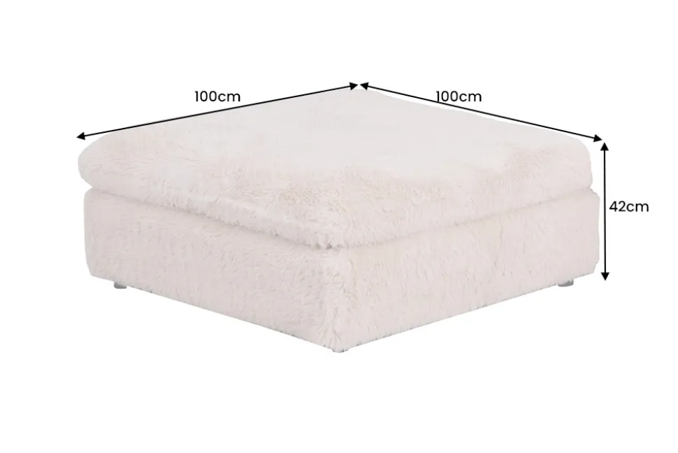 Großer Sitzhocker YETI 100cm beige sand Shaggy-Stoff langfloriger Plüsch Sofahocker