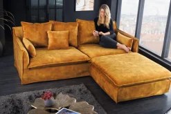 Großes 3-Sitzer Sofa HEAVEN 200cm senfgelb Samt Federkern waschbarer Bezug Hussensofa Couch