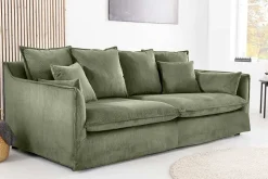 Großes 3-Sitzer Sofa HEAVEN 200cm grün Cord Federkern Hussensofa