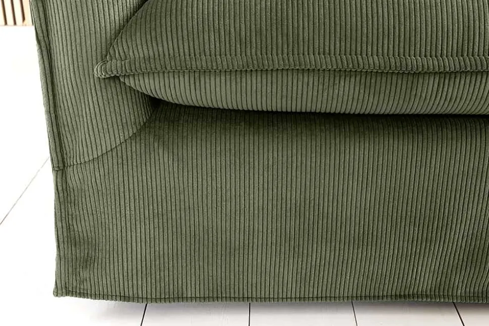 Großes 3-Sitzer Sofa HEAVEN 200cm grün Cord Federkern Hussensofa