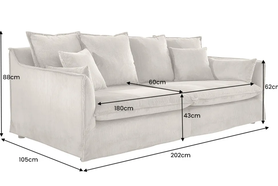 Großes 3-Sitzer Sofa HEAVEN 200cm grün Cord Federkern Hussensofa
