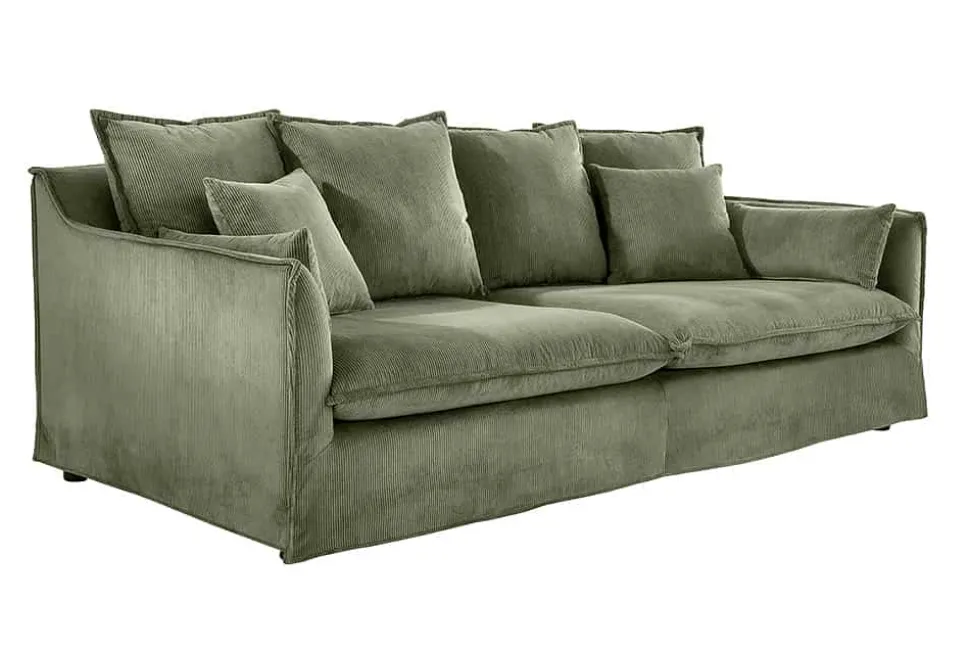 Großes 3-Sitzer Sofa HEAVEN 200cm grün Cord Federkern Hussensofa