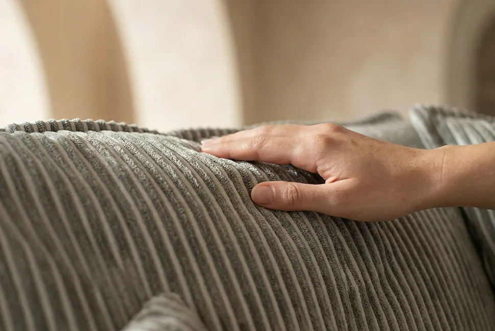 Großes 3-Sitzer Sofa HEAVEN 200cm hellgrau Cord Federkern Hussensofa abnehmbarer Bezug