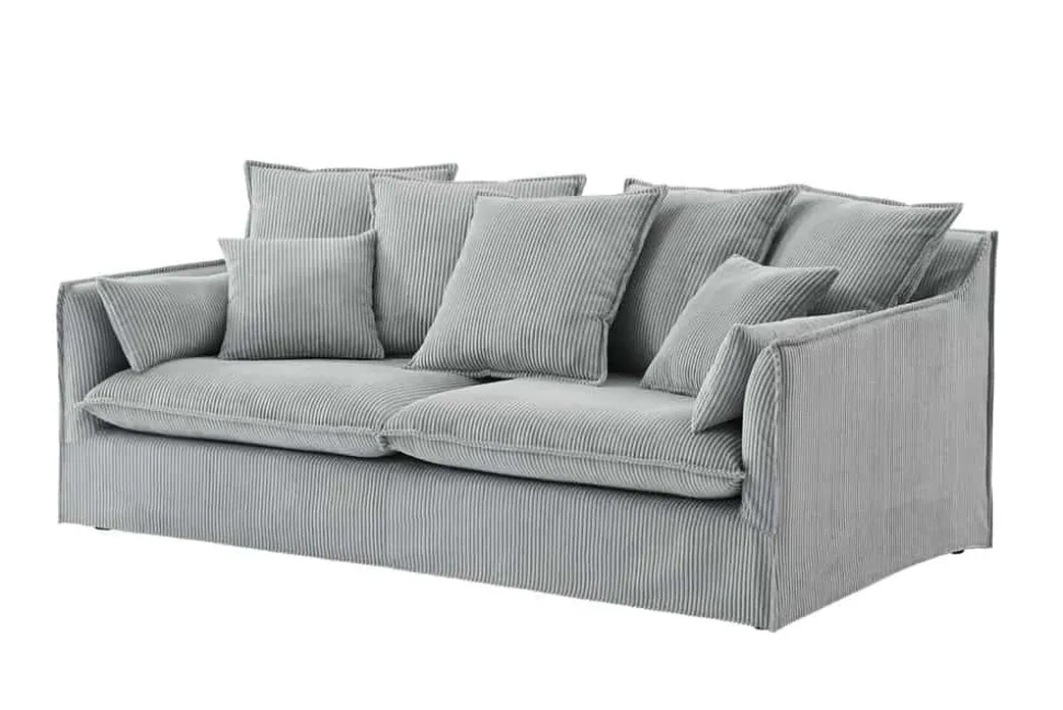 Großes 3-Sitzer Sofa HEAVEN 200cm hellgrau Cord Federkern Hussensofa abnehmbarer Bezug