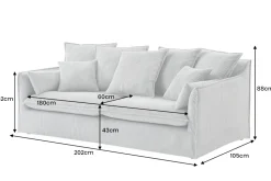 Großes 3-Sitzer Sofa HEAVEN 200cm hellgrau Cord Federkern Hussensofa abnehmbarer Bezug