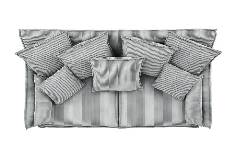 Großes 3-Sitzer Sofa HEAVEN 200cm hellgrau Cord Federkern Hussensofa abnehmbarer Bezug