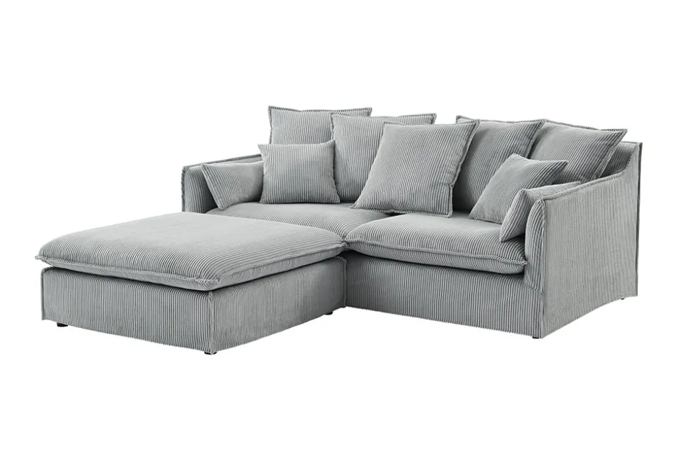 Großes 3-Sitzer Sofa HEAVEN 200cm hellgrau Cord Federkern Hussensofa abnehmbarer Bezug