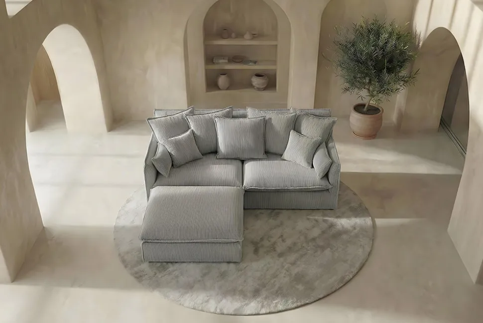 Großes 3-Sitzer Sofa HEAVEN 200cm hellgrau Cord Federkern Hussensofa abnehmbarer Bezug