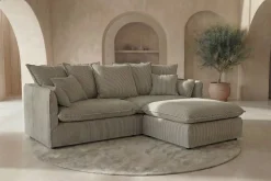 Großes 3-Sitzer Sofa HEAVEN 200cm hellgrau Cord Federkern Hussensofa abnehmbarer Bezug
