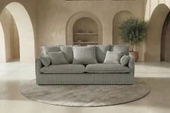 Großes 3-Sitzer Sofa HEAVEN 200cm hellgrau Cord Federkern Hussensofa abnehmbarer Bezug