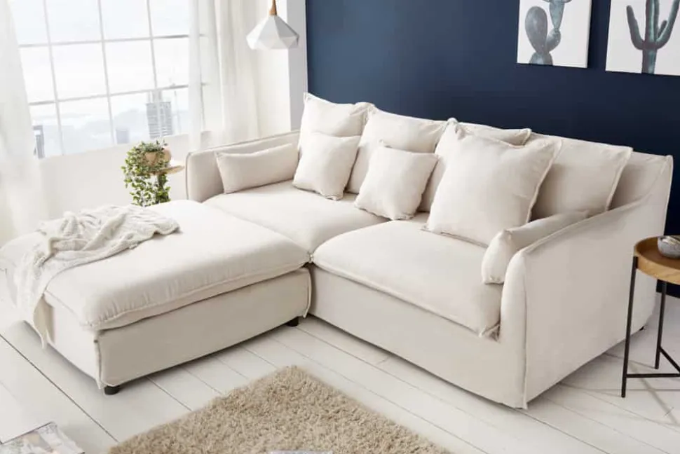 Großes 3-Sitzer Sofa HEAVEN 200cm natur beige Leinenstoff Federkern Hussensofa