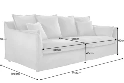 Großes 3-Sitzer Sofa HEAVEN 200cm champagner beige Bouclé Federkern Hussensofa
