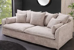 Großes 3-Sitzer Sofa HEAVEN 200cm champagner beige Bouclé Federkern Hussensofa