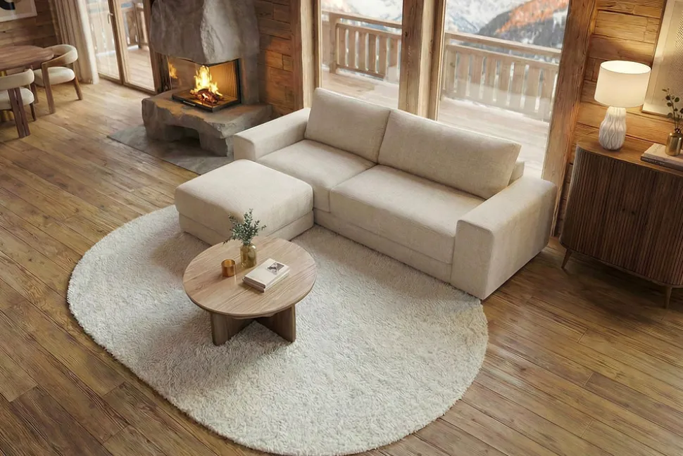Großes Sofa LOFT 210cm champagner beige Chenille 3-Sitzer Couch Taschenfederkern
