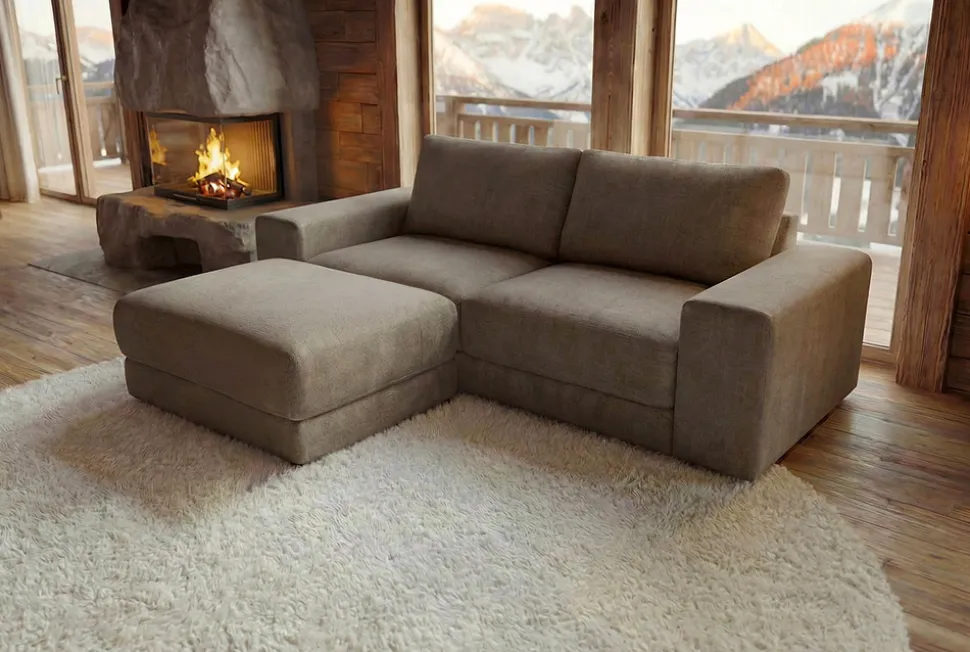 Großes Sofa LOFT 210cm taupe Vogue Velours Samt 3-Sitzer Couch Taschenfederkern