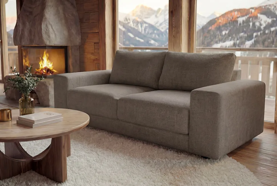 Großes Sofa LOFT 210cm taupe Vogue Velours Samt 3-Sitzer Couch Taschenfederkern