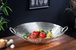 Handgearbeitete Deko Schale ORIENT 55cm silber Metall Hammerschlag Design
