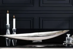 Handgearbeitete Deko Schale SILVER LEAF 80cm silber Aluminium