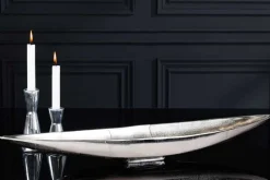 Handgearbeitete Deko Schale SILVER LEAF 80cm silber Aluminium