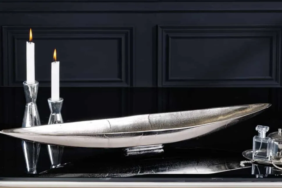 Handgearbeitete Deko Schale SILVER LEAF 80cm silber Aluminium