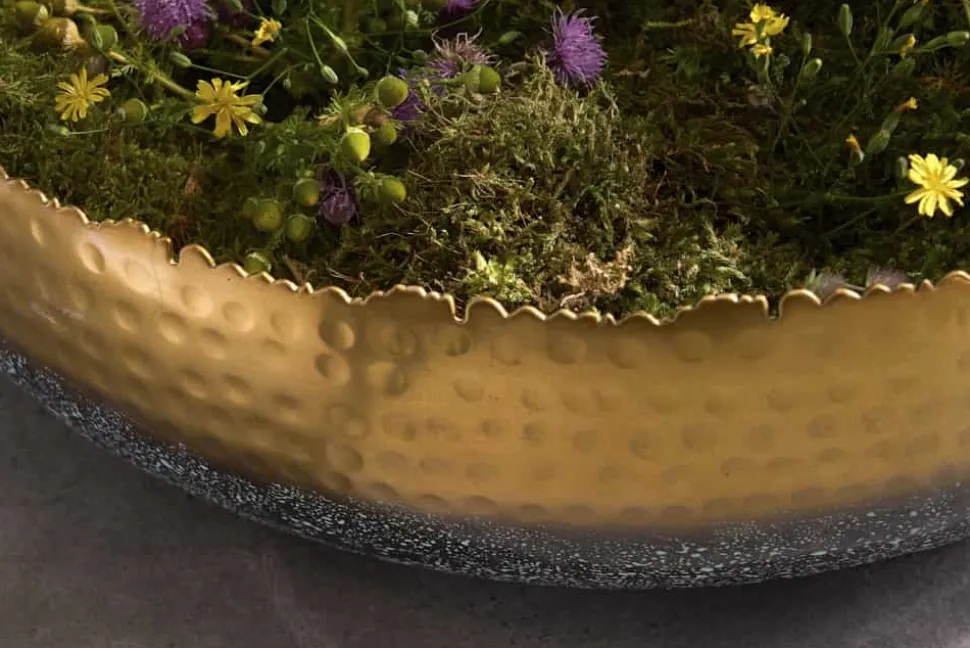 Handgearbeitete Deko Schale ORIENT 52cm gold mit Patina im Classic Hammerschlag Design