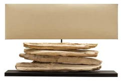 Handgearbeitete Tischlampe RIVERINE 80cm beige Treibholzfuß mit Leinenschirm