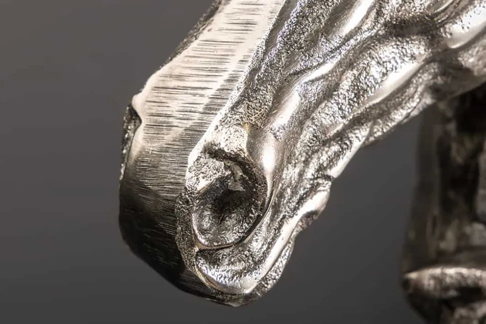 Handgearbeitete Tischlampe CABALLO 60cm silber schwarz Metall Baumwolle Pferde-Skulptur