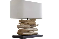 Handgearbeitete Treibholz Lampe RIVERINE 55cm creme Leinenschirm Tischleuchte