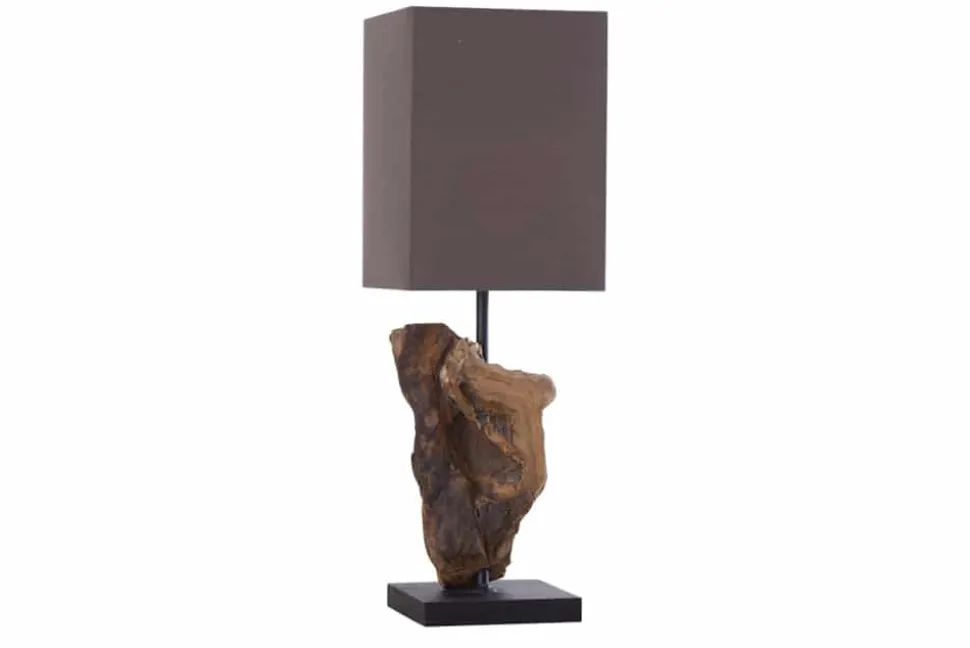 Handgearbeitete Treibholz Tischlampe HYPNOTIC 45cm braun mit Leinenschirm