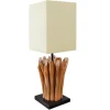 Handgearbeitete Treibholz Tischleuchte EUPHORIA 45cm beige mit Leinenschirm