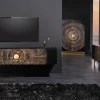 Handgearbeiteter Barschrank GOLDEN SUNSET 140cm schwarz gold Mangoholz massiv