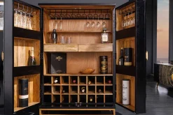 Handgearbeiteter Barschrank GOLDEN SUNSET 140cm schwarz gold Mangoholz massiv