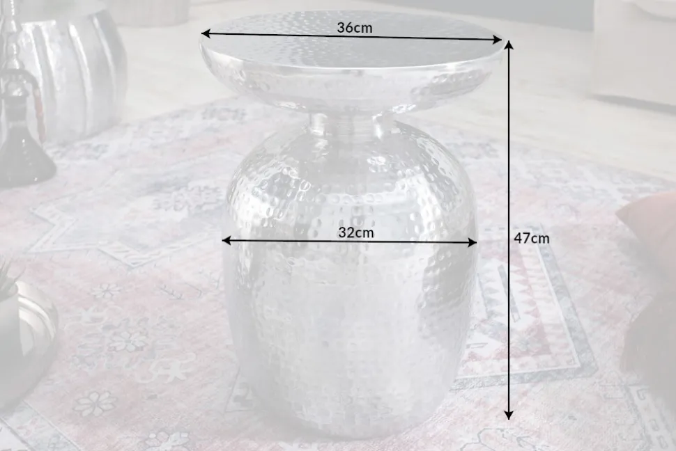 Handgearbeiteter Beistelltisch ORIENT 50cm silber Metall Hammerschlag Design rund