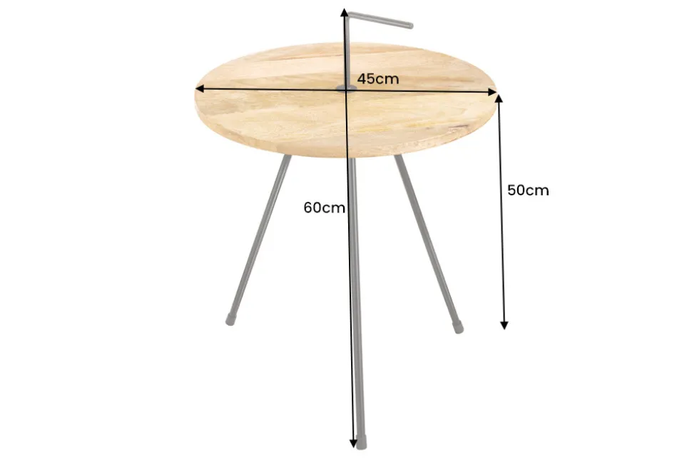 Handgearbeiteter Beistelltisch SIMPLY CLEVER 60cm natur Mangoholz mit Griff