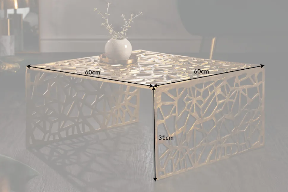 Handgearbeiteter Couchtisch ABSTRACT 60cm Alu gold im Gap Design