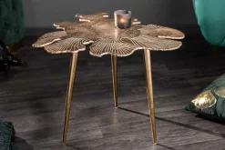 Handgearbeiteter Couchtisch ABSTRACT LEAF 60cm gold filigranes Blatt Design