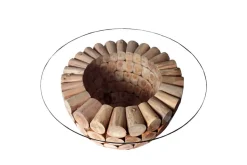 Handgearbeiteter Couchtisch PURE NATURE 70cm Teak Massivholz rund mit Glasplatte