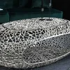 Handgearbeiteter Couchtisch ORGANIC 120cm silber Metall Blatt-Design mit Stauraum