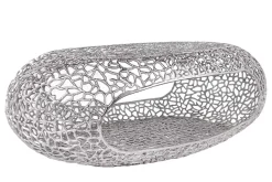 Handgearbeiteter Couchtisch ORGANIC 120cm silber Metall Blatt-Design mit Stauraum