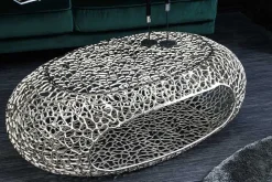 Handgearbeiteter Couchtisch ORGANIC 120cm silber Metall Blatt-Design mit Stauraum